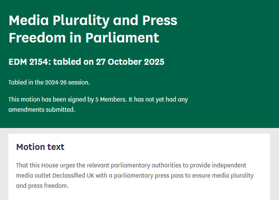 Corbyns edm about media pluraliajd freedom in Parliament