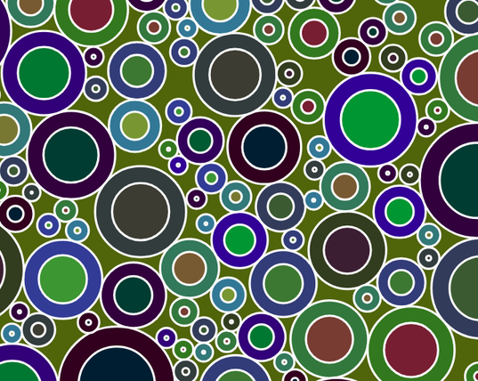 Coloured circles of various size adjecting each other.