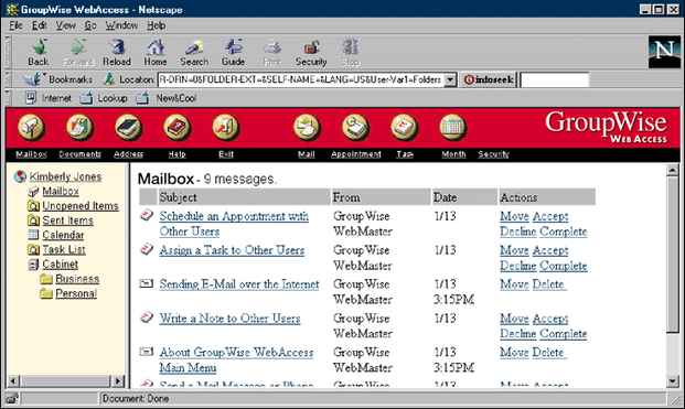 GroupWise 5.2 WebAccess email client running under Netscape 4.x
