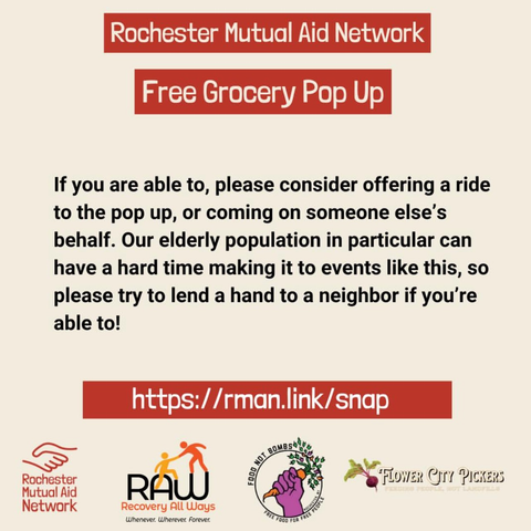 If you are able to, please consider offering a ride to the pop up, or coming on someone else's behalf. Our elderly population in particular can have a hard time making it to events like this, so please try to lend a hand to a neighbor if you're able to!