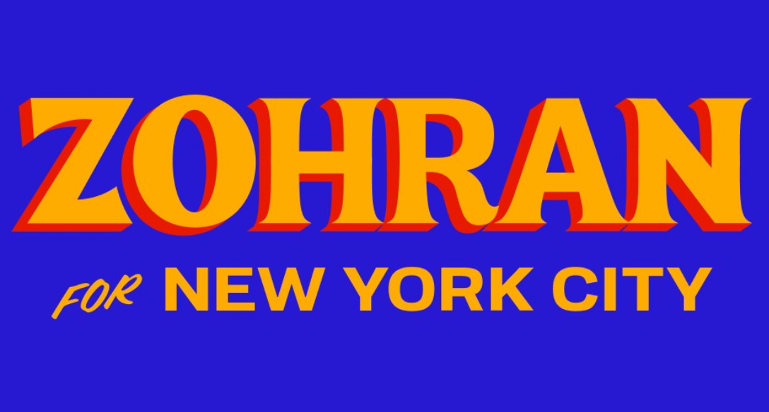 ZOHRAN for NYC sign in purple and orange
