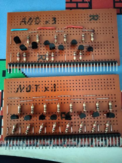 Prototype PCB with transistor logic gates part side