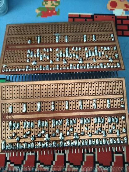 Prototype PCB with transistor logic gates solder side