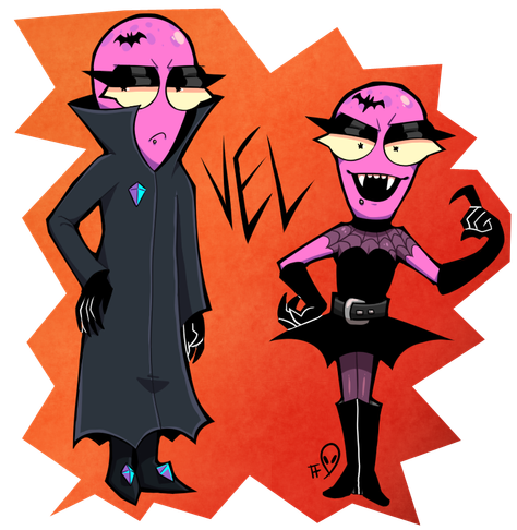 Drawing of my new OC Vel. A replicant Schlorpian based on the prompt from a friend's Schlorpian maker. She wants to be a vampire.