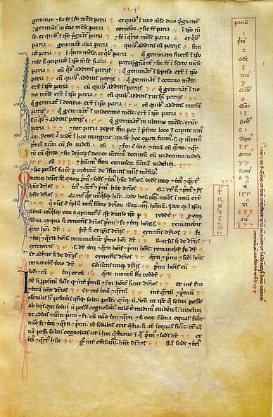 A page of Fibonacci's Liber Abaci from the Biblioteca Nazionale di Firenze showing (in box on right) 13 entries of the Fibonacci sequence.