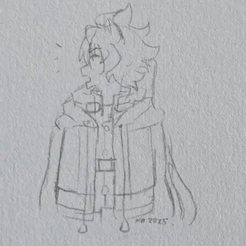 Pencil sketch of Ruairi Cromwell looking to the left.