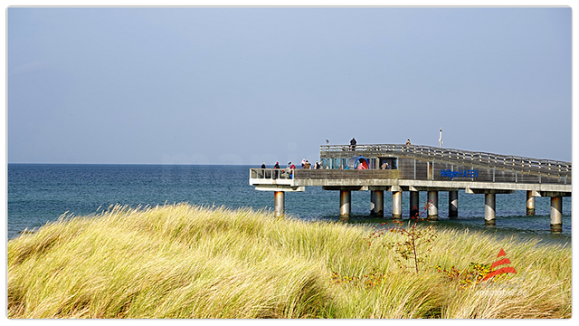 Blick über die "scharfe" Düne zur unscharfen Seebrücke.