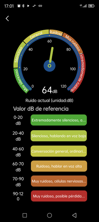 captura de pantalla de sonometro mostrando 64dB