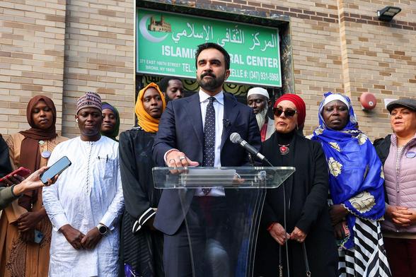 New York City mayoral candidate Zohran Mamdani outside the Islamic Cultural Center of the Bronx, New York City, October 24, 2025 (Timothy A. Clary/AFP/Getty)