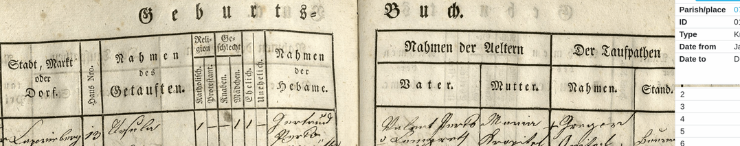 Old church baptism book screenshot