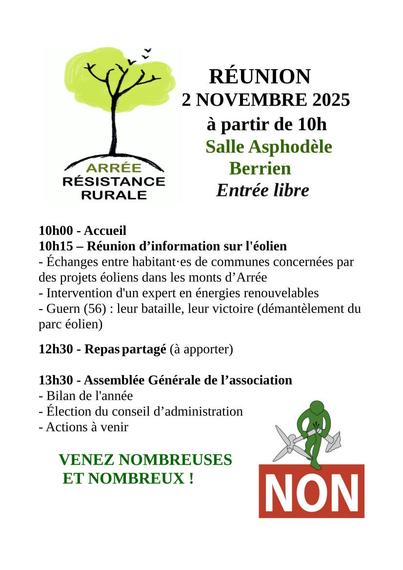 Réunion d’information sur l'éolien par Arrée Résistance Rurale