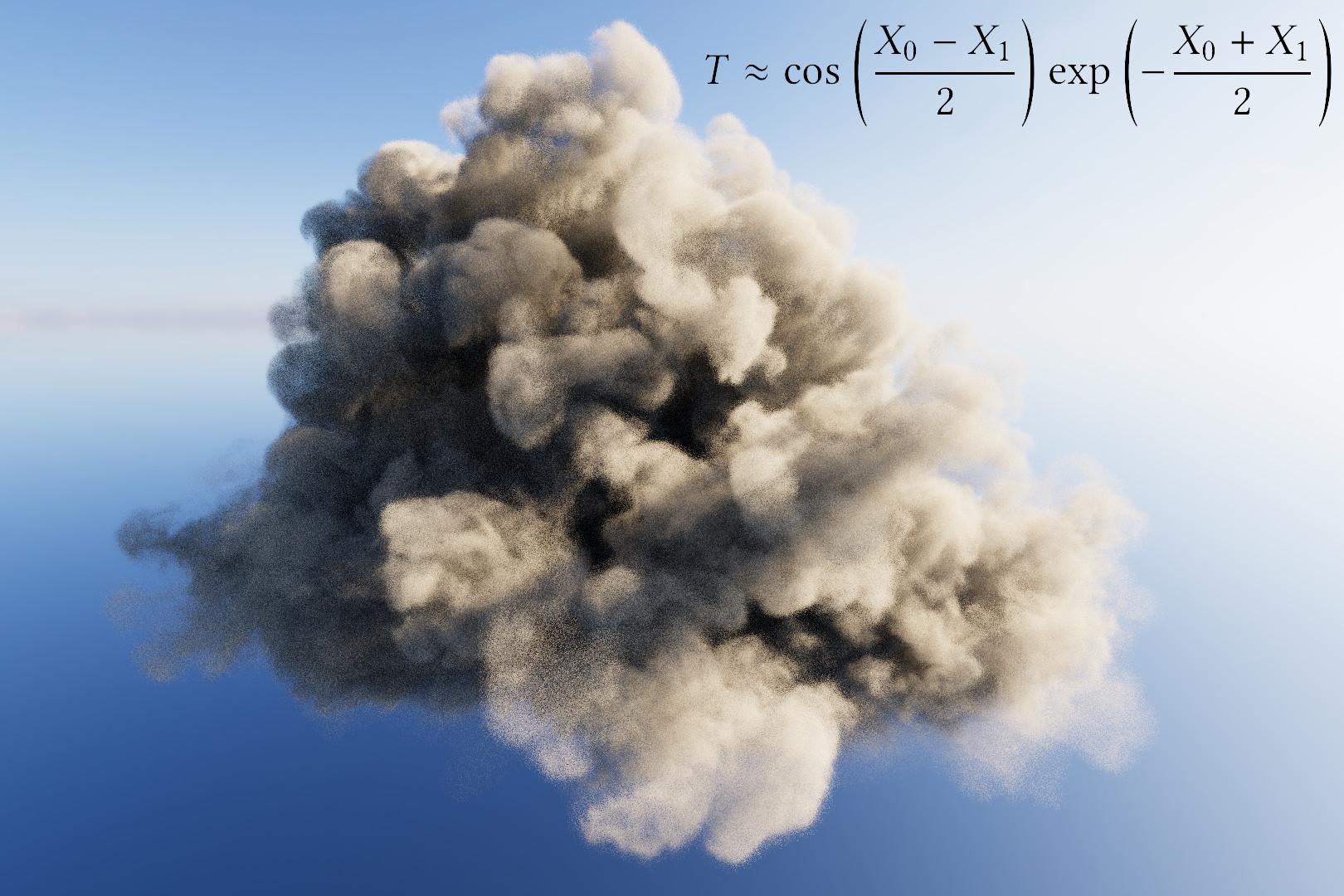 A cloud rendered using jackknife transmittance estimation and the formula used to do so.