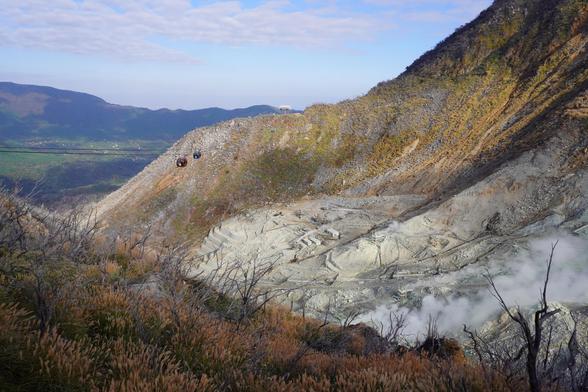 Blick ins Owakudani von der Aussichtsplattform