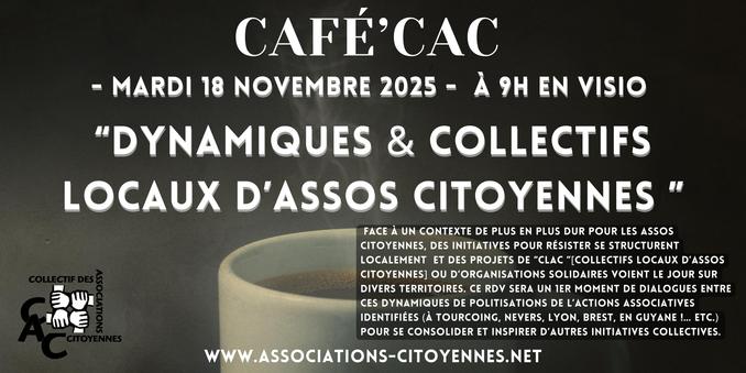 visuel avec tasse à café et titre du rdv café'cac du 18 nov