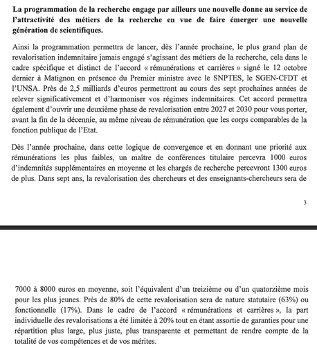 Courrier de Frederique Vidale qui annoncait fin 2020 les bienfaits de la LPPR avec l'accord "remunerations et carrieres"