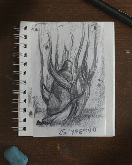 Le anime trascinano il fuoco tutt’intorno al viaggiatore.  
Le fiamme lo avvolgono, creando un inferno di fuoco.