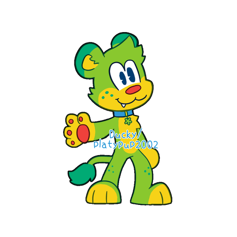 Anthropomorphic yellow and green lion cub