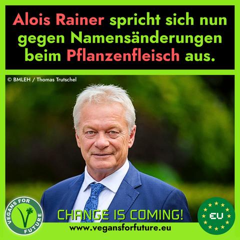 Text:
"Alois Rainer spricht sich nun gegen Namensänderungen beim Pflanzenfleisch aus."

Auf dem Bild sieht man den Landwirtschaftsminister Alois Rainer.