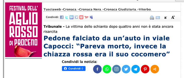 Automobilista investe pedone: 'Pareva morto, invece la chiazza rossa era il suo cocomero': titolo grottesco dell'anno [*Come i giornali e i giornalisti raccontano gli scontri stradali*]