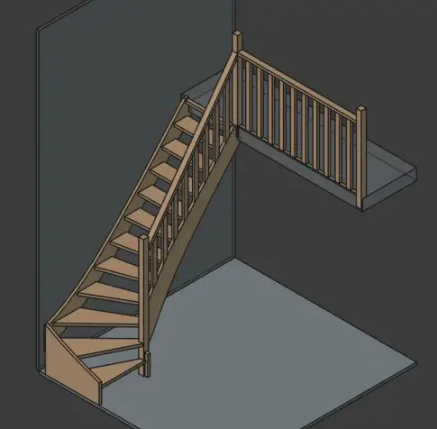 Nouveau plan de l'escalier avec un quart tournant. Il y a toujours une balustrade.