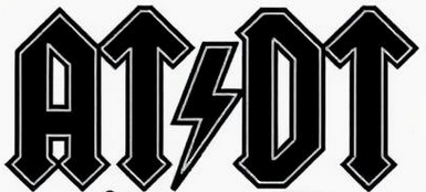 image of a black logo on white background that looks like the AC/DC band logo but actually reads AT/DT which is the Hayes modem command for ATtention DialTone ...