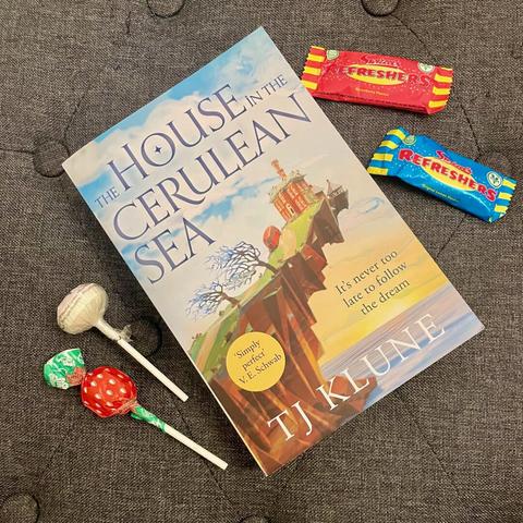 A paperback book surrounded by retro sweets.