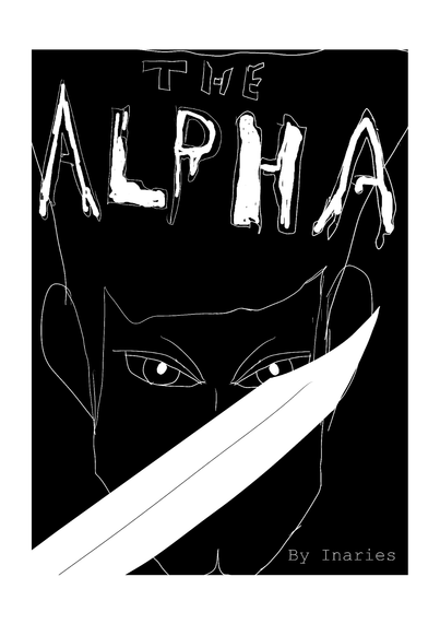 Cover art in black and white if a man's face holding a knife with broccoli hair and it reads the alpha!