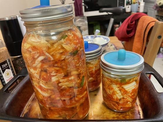3 jars of kimchi are fermenting