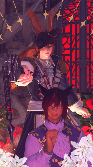 FFXIVania (me and marcus parodying the Dracula X Chronicles box art)