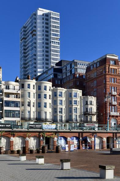 Photo of Sussex Heights residential tower. 26 floors rising 334 feet (102m), Brighton & Hove's tallest building (excluding the i360). St Margaret's Place, City of Brighton & Hove, Sussex, UK.