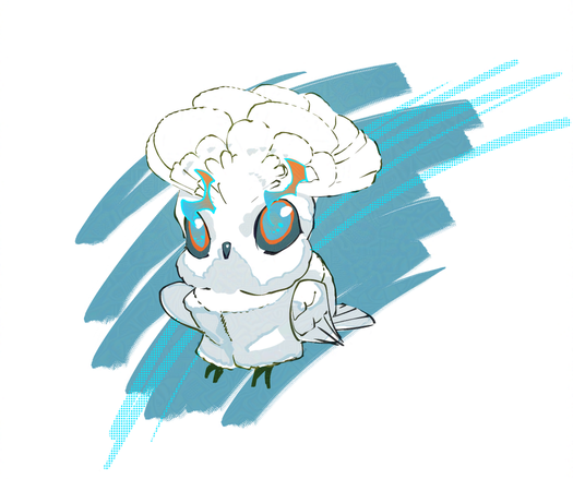 Doodled chibi of an umbrella cockatoo