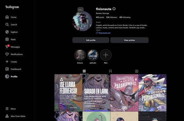 Captura de pantalla de la página principal de un perfil de Instagram.