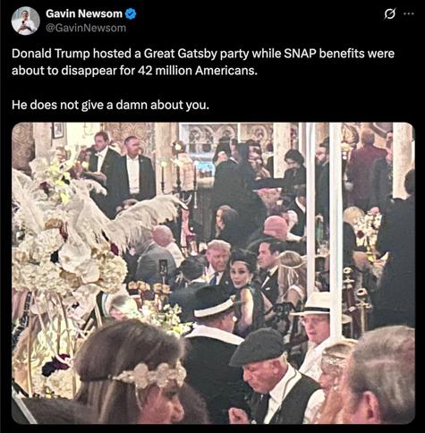 Gavin Newsom’s post on Trump’s Great Gatsby party.