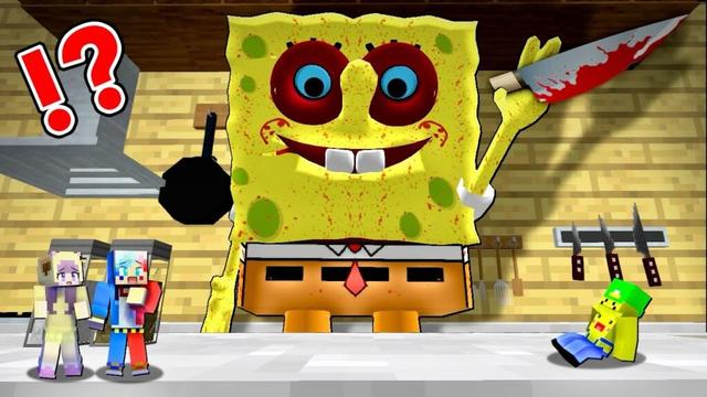 【人間ハンバーガー屋さん…⁉️☠️】恐怖のスポンジボブ.exeに襲われるマインクラフト😱【Minecraft】ぽっぴんず