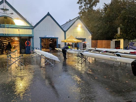 Boats prepped in rain for regatta