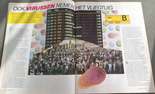 2 pagina's artikel in de KIJK met titel 'Ook virussen nemen het vliegtuig'