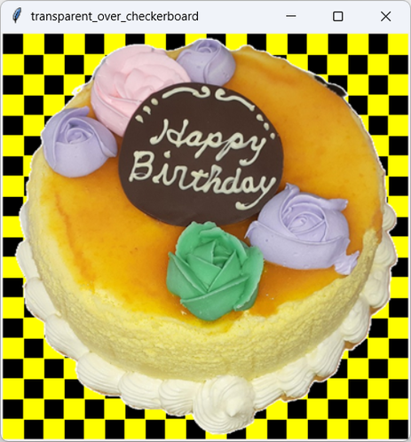 An image with transparent parts drawn in top of a checkerboard with PIL in Python