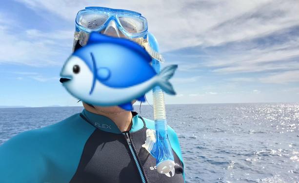 Ich mit Ausrüstung (Taucheranzug & Schnorchelding). Die Sauerstoffflasche usw. benutze ich nicht.