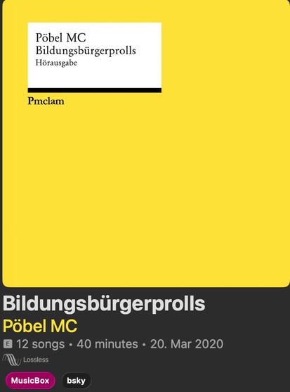 ALbumcover Bildungsbürgerprolls von Pöbel MC
Das Cover ist im Stil eines gelben Reclam-Büchleins gelayoutet.