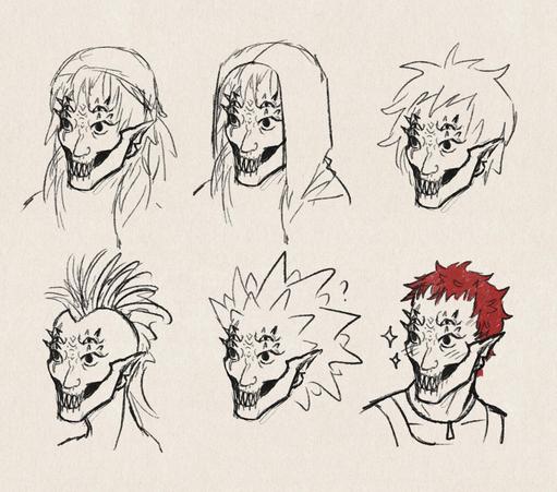 La cabeza de Trovador repetida varias veces con distintos cortes de pelo, uno más ridículo que el otro. Hay uno que parece Lisa Simpson. El último, que es el que va, tiene estrellitas al lado y le hice los cachetes sonrrojados..