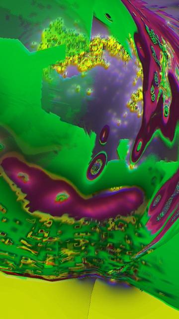 a different variation on the first image, with a large yellow area at bottom and more of the starry eroded backdrop visible through a glitchy gap at the top