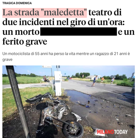 Bergamo, due incidenti per colpa della 'strada maledetta' e compilation di scontri misteriosi: 'perso il controllo', 'dinamica da accertare', 'auto contromano' [*Come i giornali e i giornalisti raccontano gli scontri stradali*]