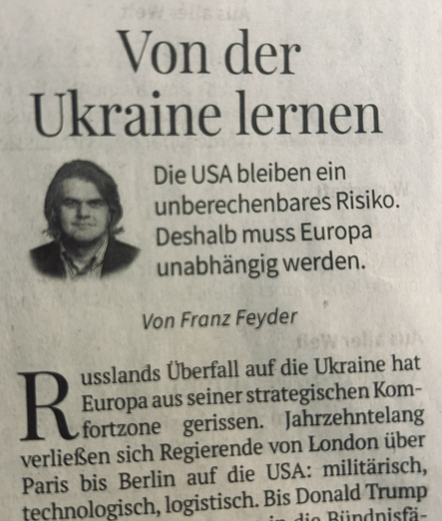 Titelbild des Leitkommentars „Von der Ukraine lernen“ von Franz Feyder. Stuttgarter Zeitung 3.11.2025