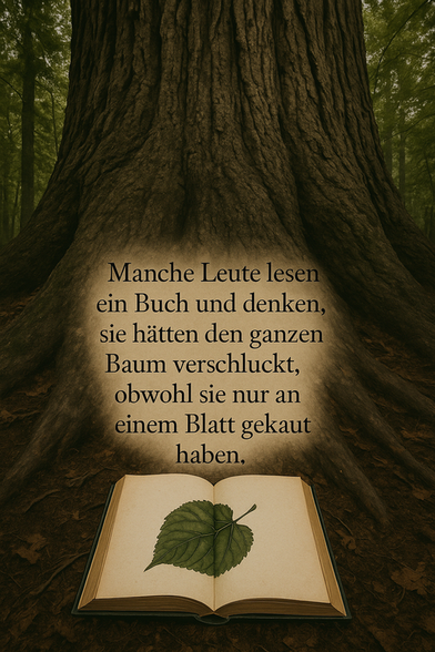 Zitat:
„Manche Leute lesen ein Buch und denken, sie hätten den ganzen Baum verschluckt, obwohl sie nur an einem Blatt gekaut haben.“