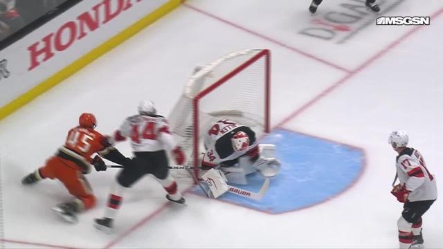 Beckett Sennecke scores a goal against the New Jersey Devils