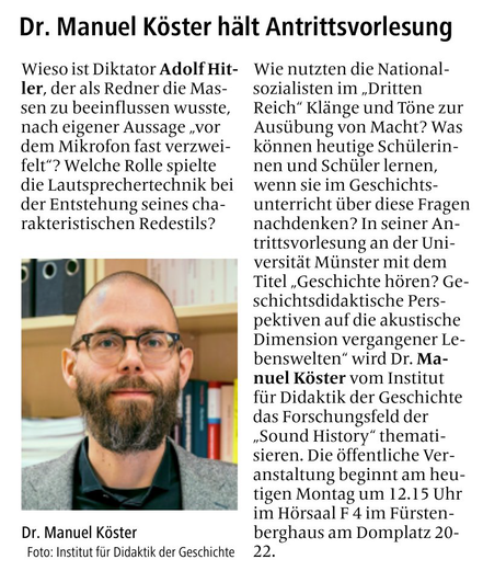 screenshot der ankündigung des vortrags in den WN vom 3.11.2025; text gleich zur verlinkten meldung der uni