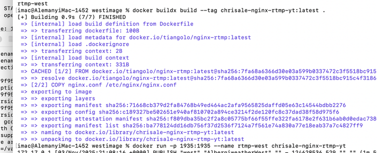 A screenshot of the terminal window shows a build of a new image for nginx