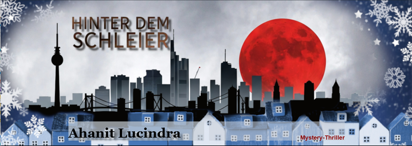 Der Neue Winterliche Header meiner Webseite. https/ahanit-Lucindra.de
Um die Stadtsilouette mit dem Roten Mond ist ein Rahmen Blau Weis Unten vor der Stadr Silouette eine Blaue Häuserzeilte, die anderen Seiten sind eingeramt von Blau mit Schneeflocken