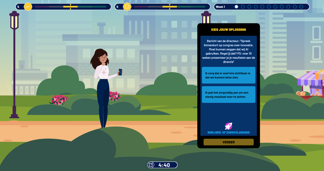 Screenshot van de AI-manager game