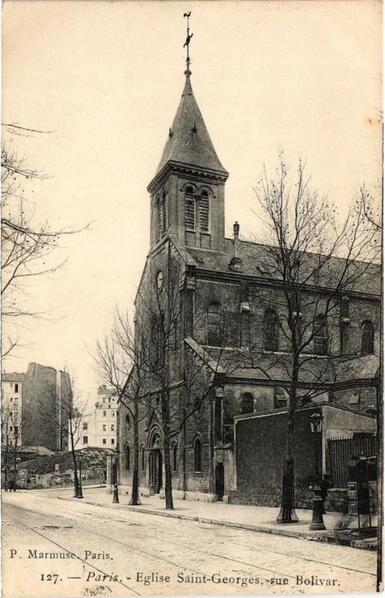 Eglise Saint-Georges, rue Bolivar à #Paris19 (#Paris)  #CartePostaleAncienne 👉 https://cartorum.fr/carte-postale/922963/paris-19e-eglise-saint-georges-rue-bolivar